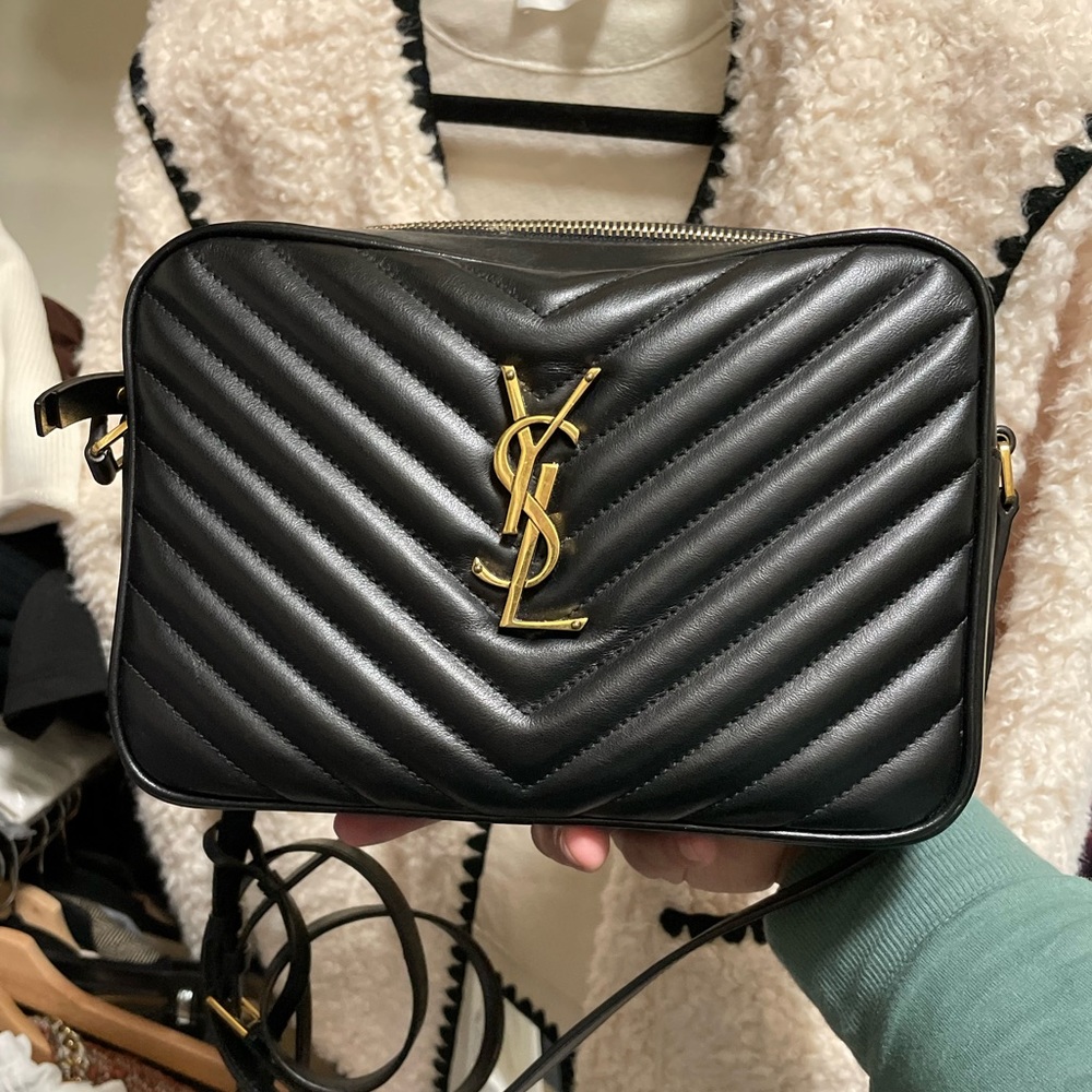 AUTHENTIC YSL Camera Bag in black and gold
